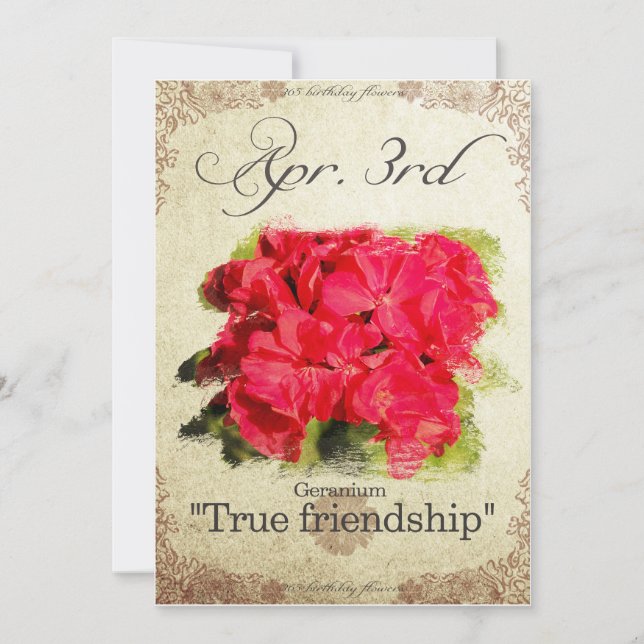 Birthday flowers on April 3rd "Geranium" Card (Front)