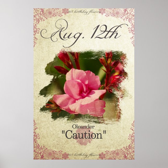 Birthday flowers on August 12th "Oleander" Poster (Front)