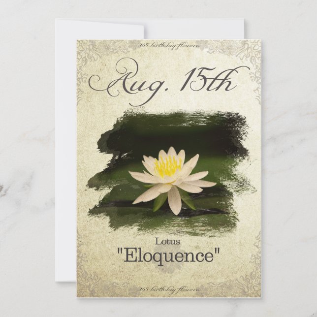 Birthday flowers on August 15th "Lotus" Card (Front)