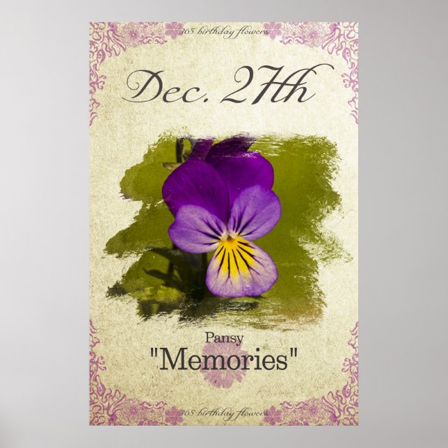 Birthday flowers on December 27th "Pansy" Poster (Front)