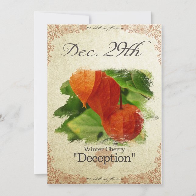 Birthday flowers on December 29th "Winter Cherry" Card (Front)