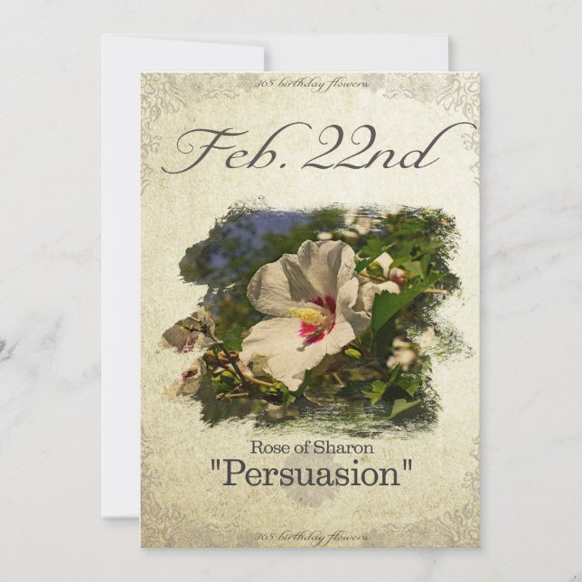 Birthday flowers on February 22nd "Rose of Sharon" Card (Front)