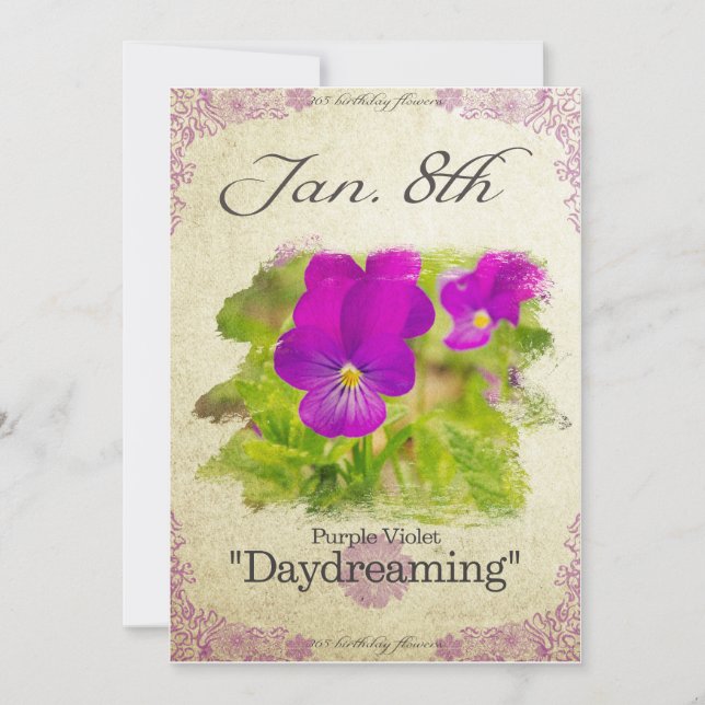 Birthday flowers on January 8th "Purple Violet" Card (Front)