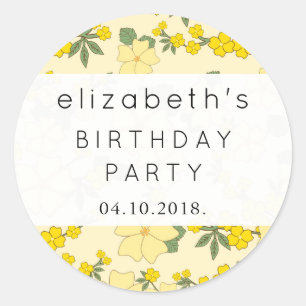 Birthday - Flowers, Petals, Leaves - Yellow Green Classic Round Sticker