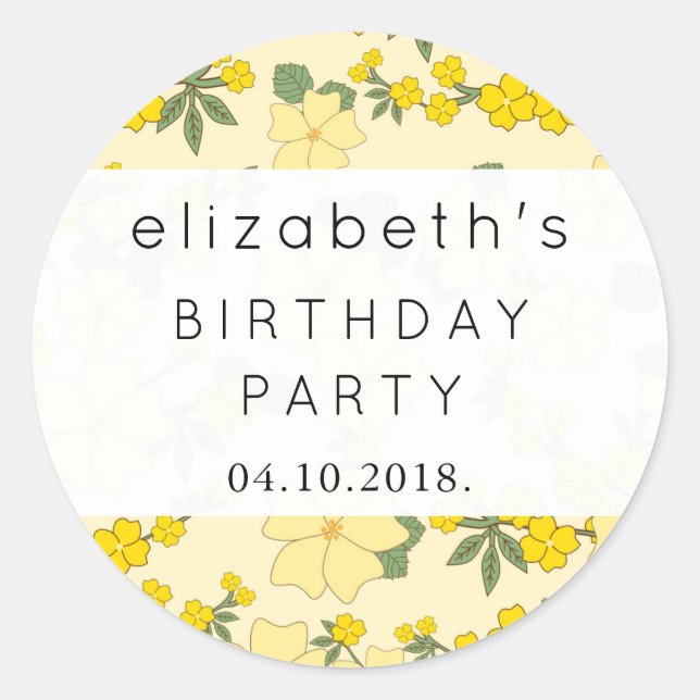 Birthday - Flowers, Petals, Leaves - Yellow Green Classic Round Sticker (Front)
