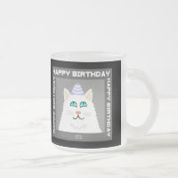 Birthday Fluffy White Cat Frosted Glass Mug