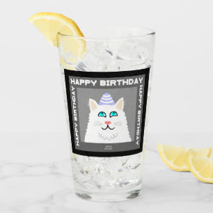 Birthday Fluffy White Cat Glass Tumbler