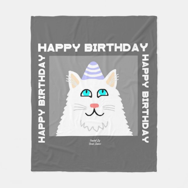 Birthday Fluffy White Cat Medium Fleece Blanket (Front)
