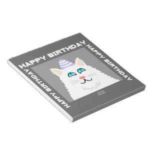 Birthday Fluffy White Cat Notepad