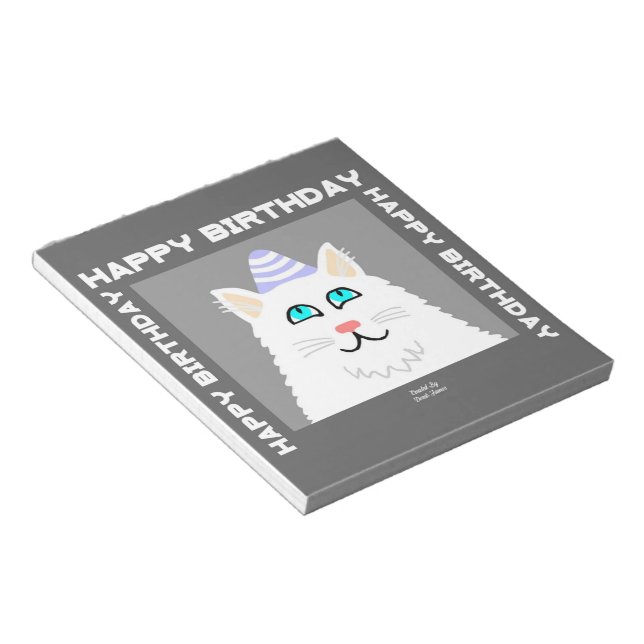 Birthday Fluffy White Cat Notepad (Angled)