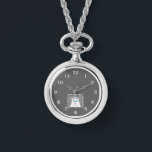 Birthday Fluffy White Cat Silver Necklace Watch<br><div class="desc">You can now admire my birthday drawing of an adorable white fluffy cat wearing a birthday hat,  I call this drawing,  "Birthday Fluffy White Cat."  This silver necklace watch makes the perfect birthday greetings.</div>