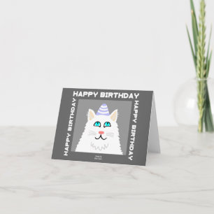 Birthday Fluffy White Cat Small Greeting Card
