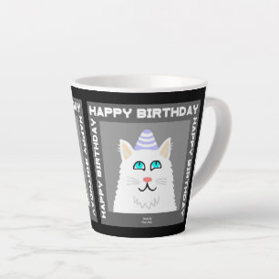 Birthday Fluffy White Cat Small Latte Mug