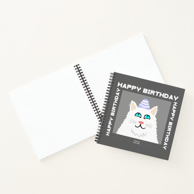 Birthday Fluffy White Cat Spiral Notebook (Inside)