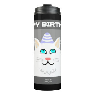 Birthday Fluffy White Cat Thermal Tumbler