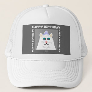 Birthday Fluffy White Cat Trucker Hat