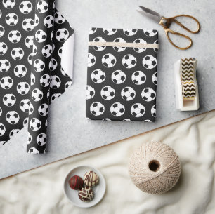 Birthday Football Soccer Boy Birthday Kids Black Wrapping Paper