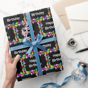 Birthday Footprints on Black Wrapping Paper