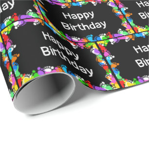 Birthday Footprints on Black Wrapping Paper