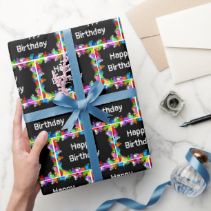 Birthday Footprints on Black Wrapping Paper