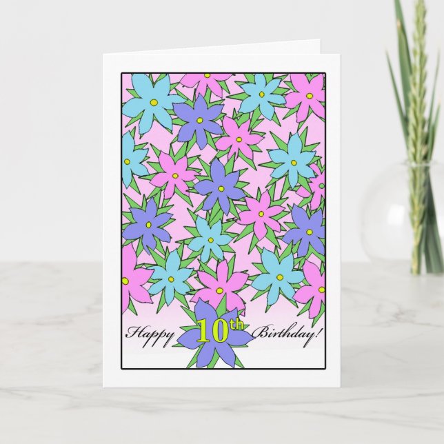 Birthday for 10 Year Old Girl, Pastel Flowers Card (Front)
