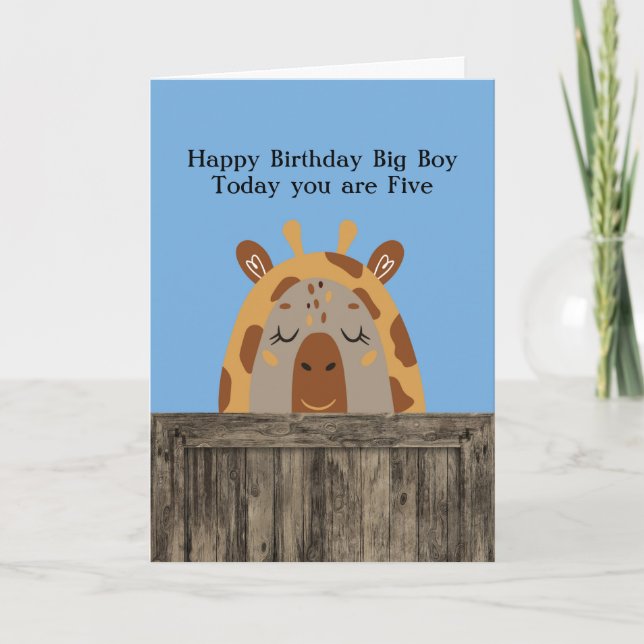 Birthday for 5 Yr. Old Boy with Giraffe Card (Front)