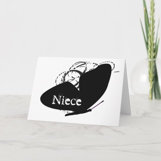 Birthday for a niece, big, black butterfly, text. card (Front)