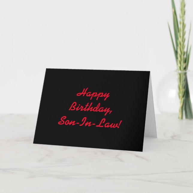 Birthday for a son-in-law, red letters on black. card (Front)