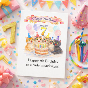 Birthday for Age 7 Girls - Cute Cat Card