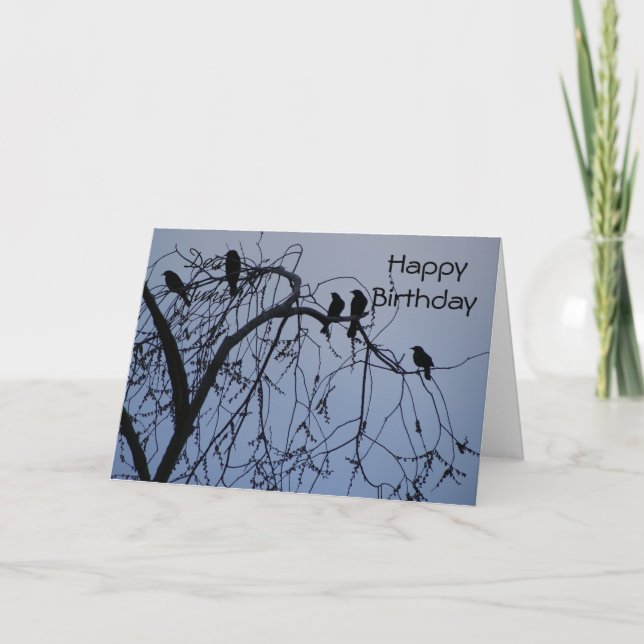 Birthday for anyone, black birds in tree. card (Front)