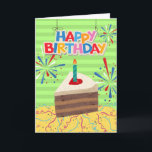 Birthday for Boyfriend Piece of Cake Card<br><div class="desc">Happy Birthday Boyfriend paper greeting card with a colourful illustration of a piece of layered chocolate cake. Bright design with Happy Birthday sign,  confetti,  streamers,  and fireworks. Fun cake puns inside. Art,  image,  and verse copyright © Shoaff Ballanger Studios,  2022.</div>