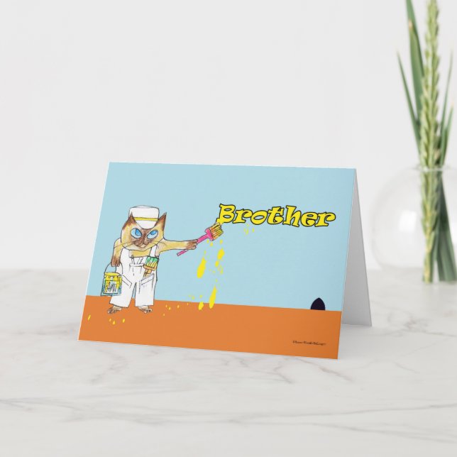 Birthday for Brother Cat Painting on Wall Card (Front)