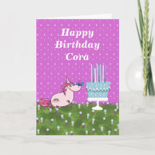 Birthday for Female Child with Cake & Unicorn Card