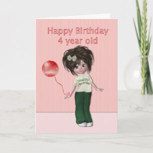 Birthday for Four Year Old Girl Card