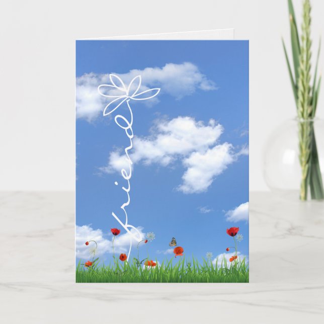 birthday for friend with cloud and flowers card (Front)