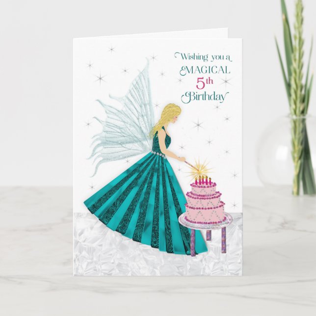 Birthday for Girl 5 Magical Fairy Lighting Candle Card (Front)