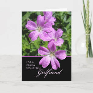 Birthday for Girlfriend, Purple Geranium Flowers Card