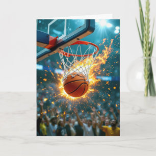 Birthday for Godson Flaming Basketball In the Net Card