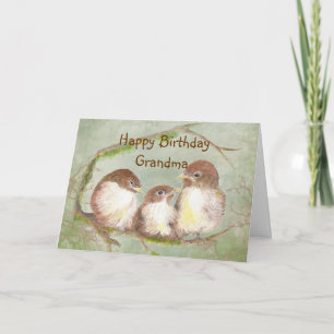 Birthday for Grandma Cute Sparrow Bird Family Card