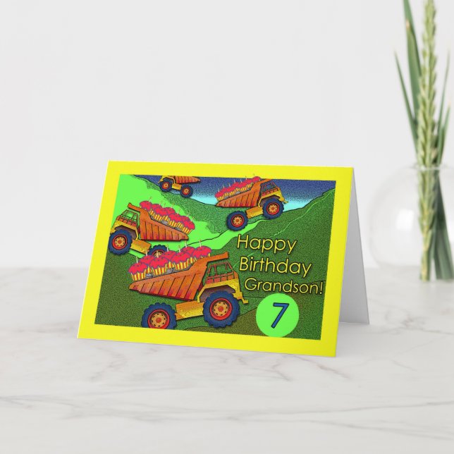 Birthday for Grandson, Dump Trucks and Cupcakes Card (Front)