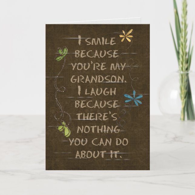 Birthday for Grandson-floral glitter on brown Card (Front)