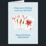 Birthday for Grandson, Hearts Full House<br><div class="desc">A birthday card for someone who loves to play cards. A royal flush of hearts and the words 'I hope your birthday comes up trumps.' Your grandson will love this birthday card.</div>