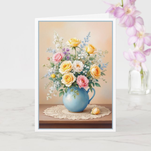 Birthday for Her Bouquet of Roses & Wildflowers Card (Orchid)