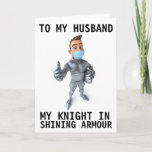 BIRTHDAY FOR HUSBAND PANDEMIC 2020 GREETING CARD<br><div class="desc">KNIGHT IN SHINING ARMOUR FACE MASK CARD FOR HUSBANDS BIRTHDAY. FUNNY SENTIMENT INSIDE.</div>