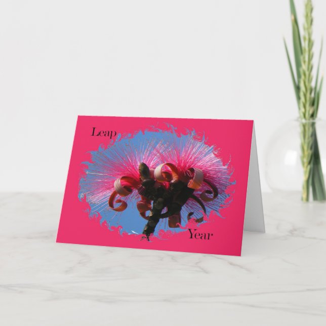 Birthday for Leap Year, Hot Pink Flowers Card (Front)