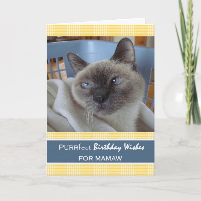 Birthday for Mamaw, Cat in Laundry Basket Card (Front)