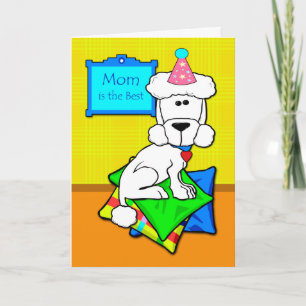Birthday for Mum, White Poodle on Pillows Card
