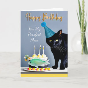 Birthday for Mum with Black Cat and Cake Card