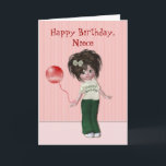 Birthday for Niece Card<br><div class="desc">This card was made for a niece, but you can change the text to make it personal for any person. A cute pixie-like girl/doll with spiked dark brown hair. She is wearing a tee shirt with Happy Birthday on the front, and green pants with sneakers. She as a bow in...</div>