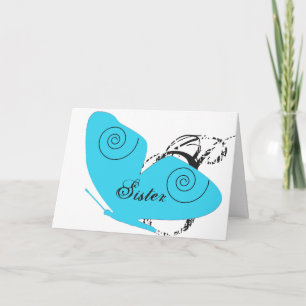 Birthday for sister, big, light blue butterfly. card